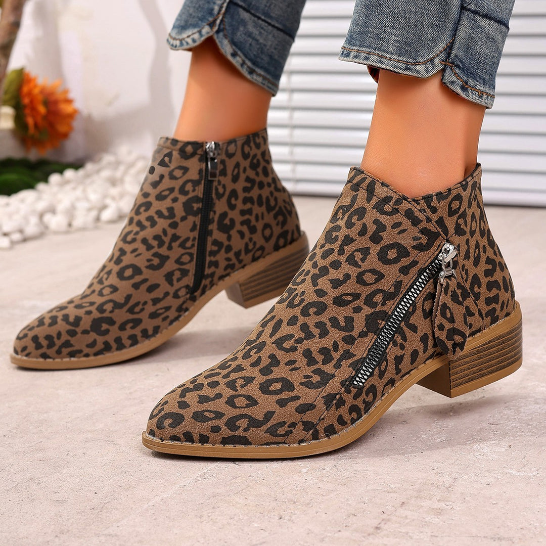 Damen Stiefeletten mit edlem Leopardenmuster und elegantem Reißverschluss R&B