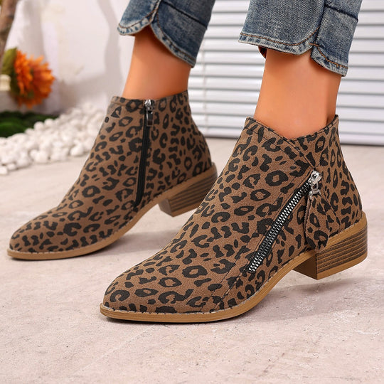 Damen Stiefeletten mit edlem Leopardenmuster und elegantem Reißverschluss R&B
