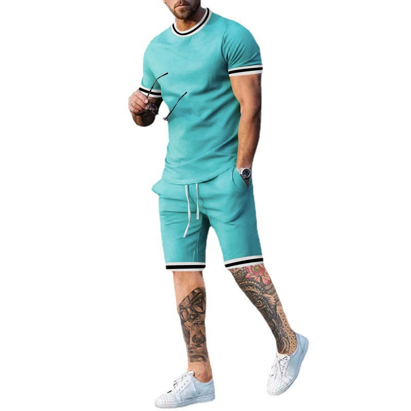 Herren Sportliches Kurzarm-Set mit kontrastierenden Streifen R&B