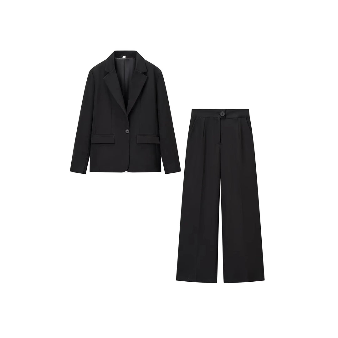 Damen elegantes Anzug-Set mit tailliertem Blazer und weit geschnittenen Hosen R&B
