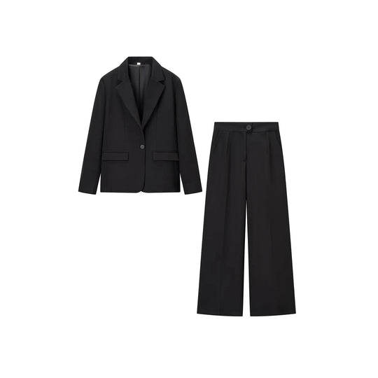 Damen elegantes Anzug-Set mit tailliertem Blazer und weit geschnittenen Hosen R&B