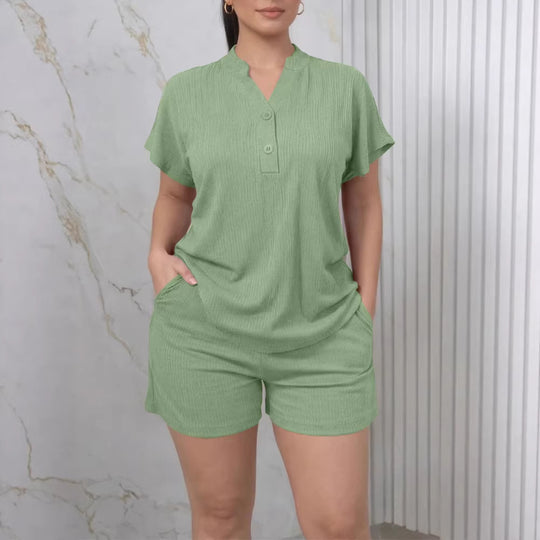 Damen Freizeit-Jumpsuit mit Knopfleiste und seitlichen Taschen R&B