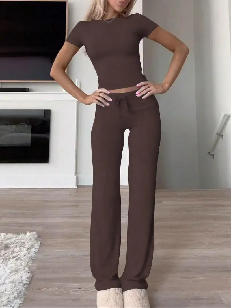 Damen lässiges Lounge-Set mit figurbetontem Oberteil und bequemer Hose R&B