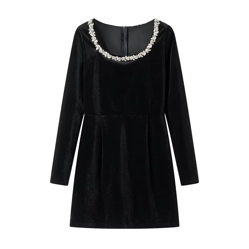 Damen elegant geschnittenes Langarmkleid mit verziertem Ausschnitt R&B