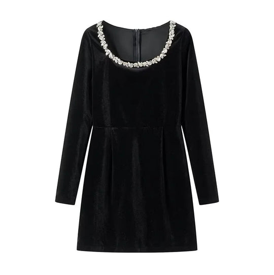 Damen elegant geschnittenes Langarmkleid mit verziertem Ausschnitt R&B