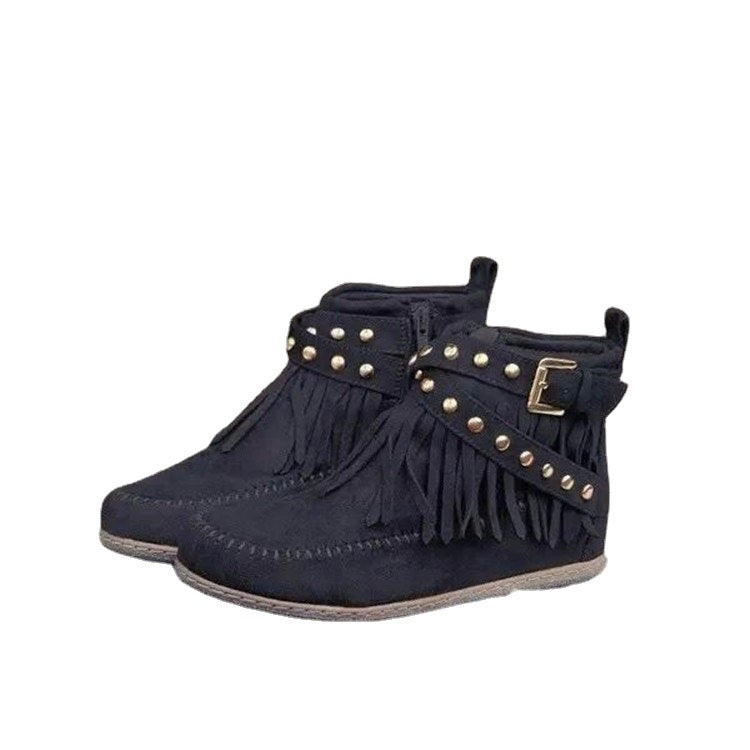 Damen Mokassin Stiefeletten mit modischen Fransen und dekorativen Nieten R&B