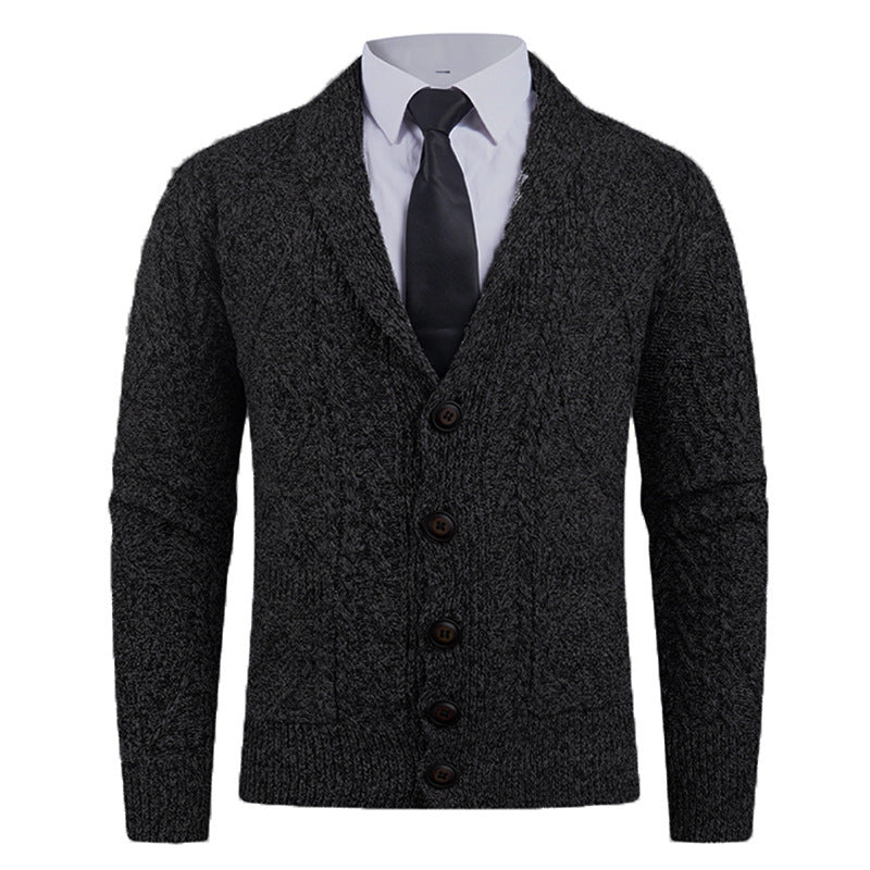 Herren Strickjacke mit markantem Zopfmuster und stilvollem Schalkragen R&B