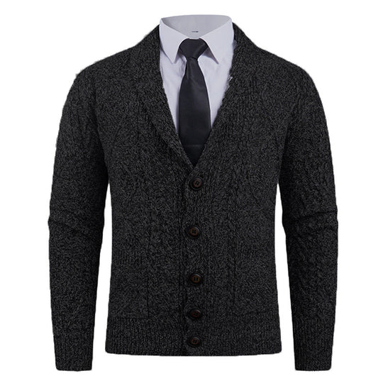 Herren Strickjacke mit markantem Zopfmuster und stilvollem Schalkragen R&B