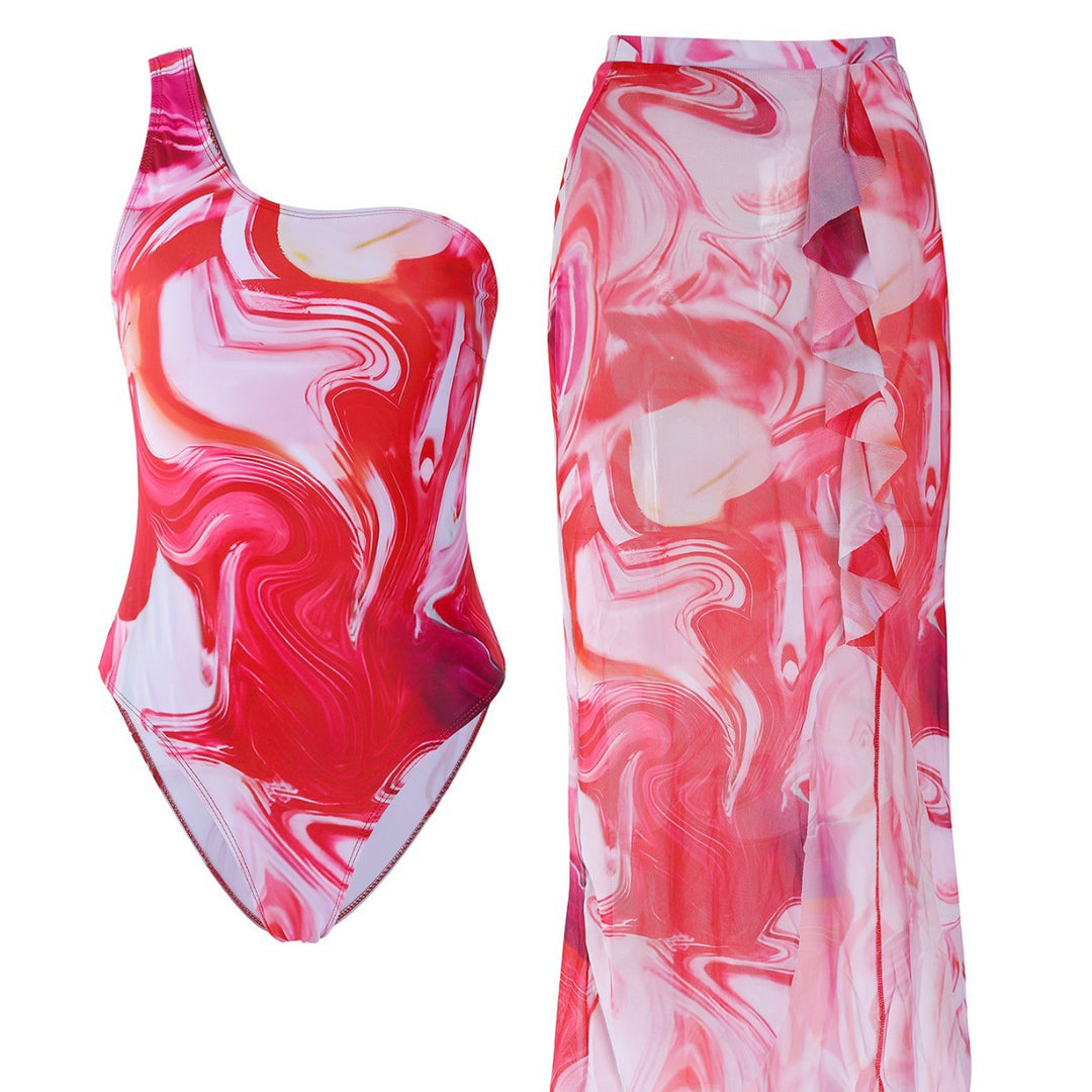 Damen Eleganter asymmetrischer Badeanzug mit passendem Pareo R&B