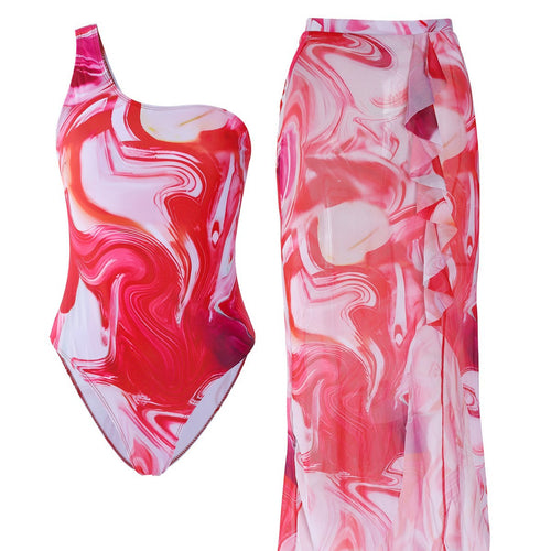 Damen Eleganter asymmetrischer Badeanzug mit passendem Pareo R&B