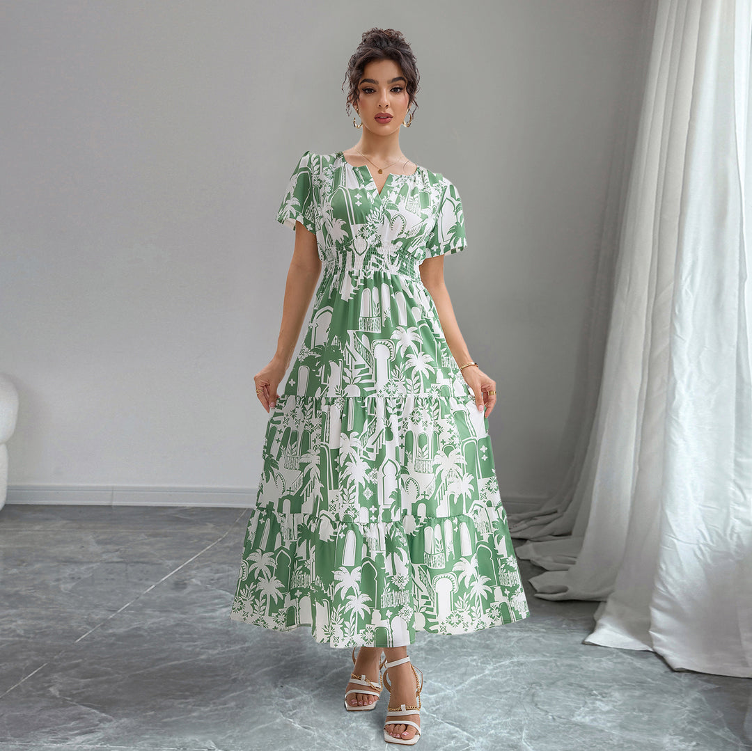 Damen Maxikleid mit tropischem Print und Rüschendetails R&B