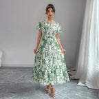 Damen Maxikleid mit tropischem Print und Rüschendetails R&B