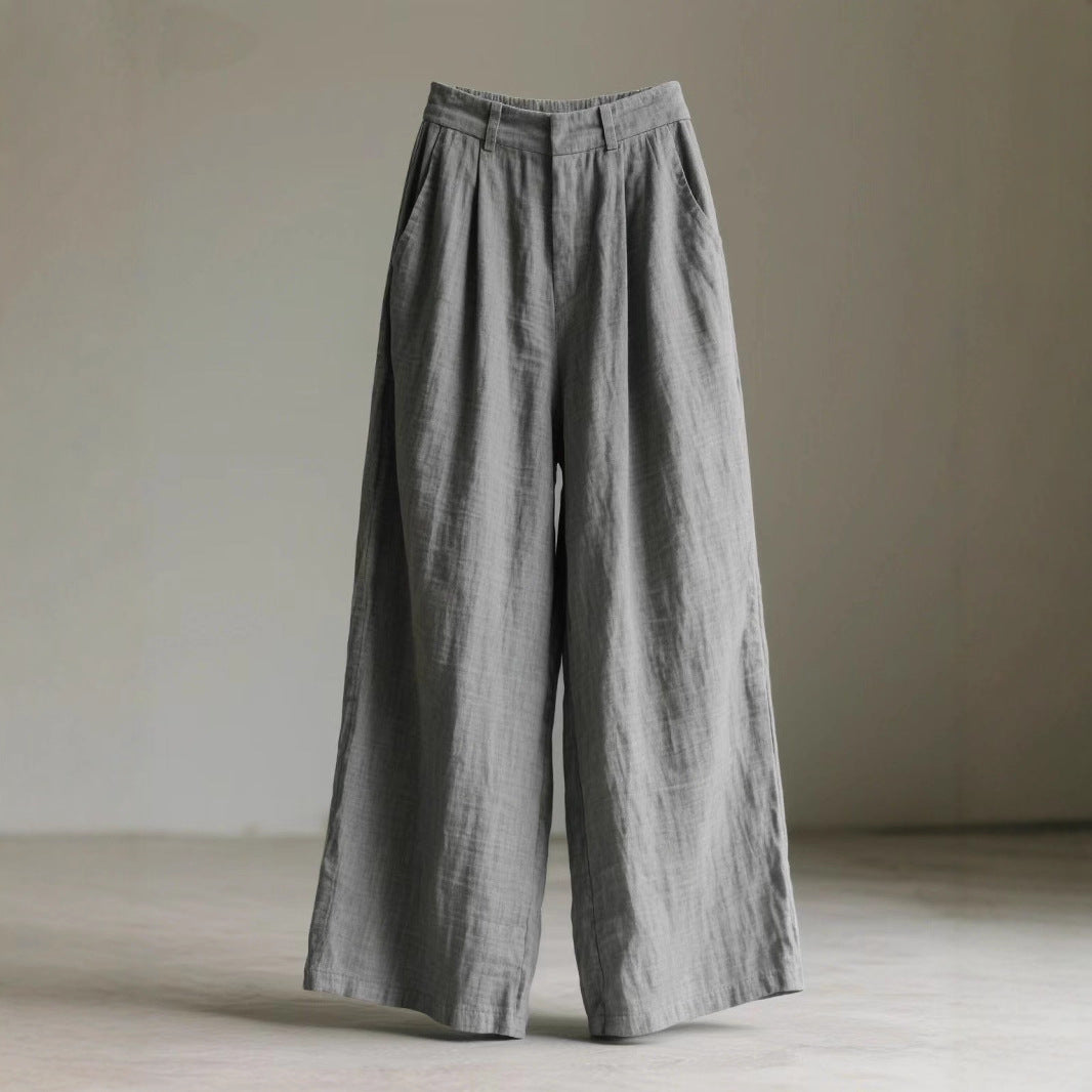 Damen weite Leinenhose mit eleganter Bundfalte und Taschen R&B