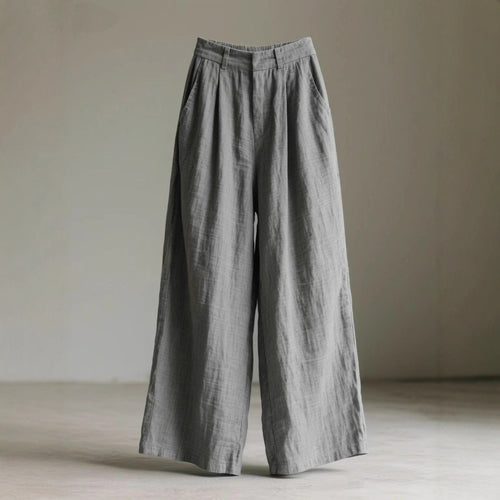 Damen weite Leinenhose mit eleganter Bundfalte und Taschen R&B
