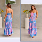 Damen Maxikleid mit schmalen Trägern und gestreiftem Design R&B
