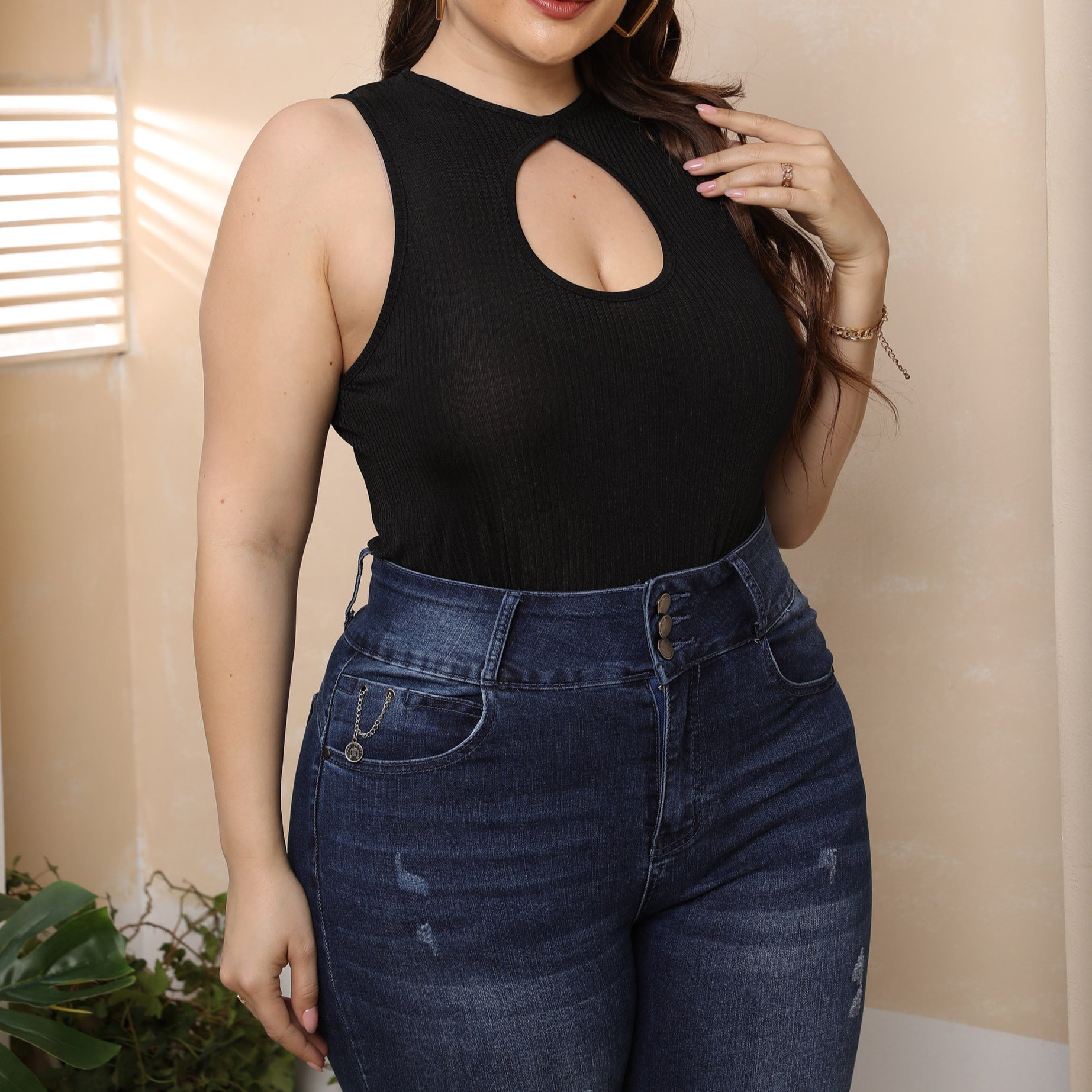 Damen Hochgeschlossenes Cut-Out Badeanzug R&B