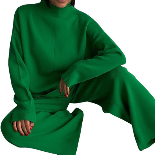 Damen Lässiges Strickensemble mit weitem Schnitt und hohem Kragen R&B