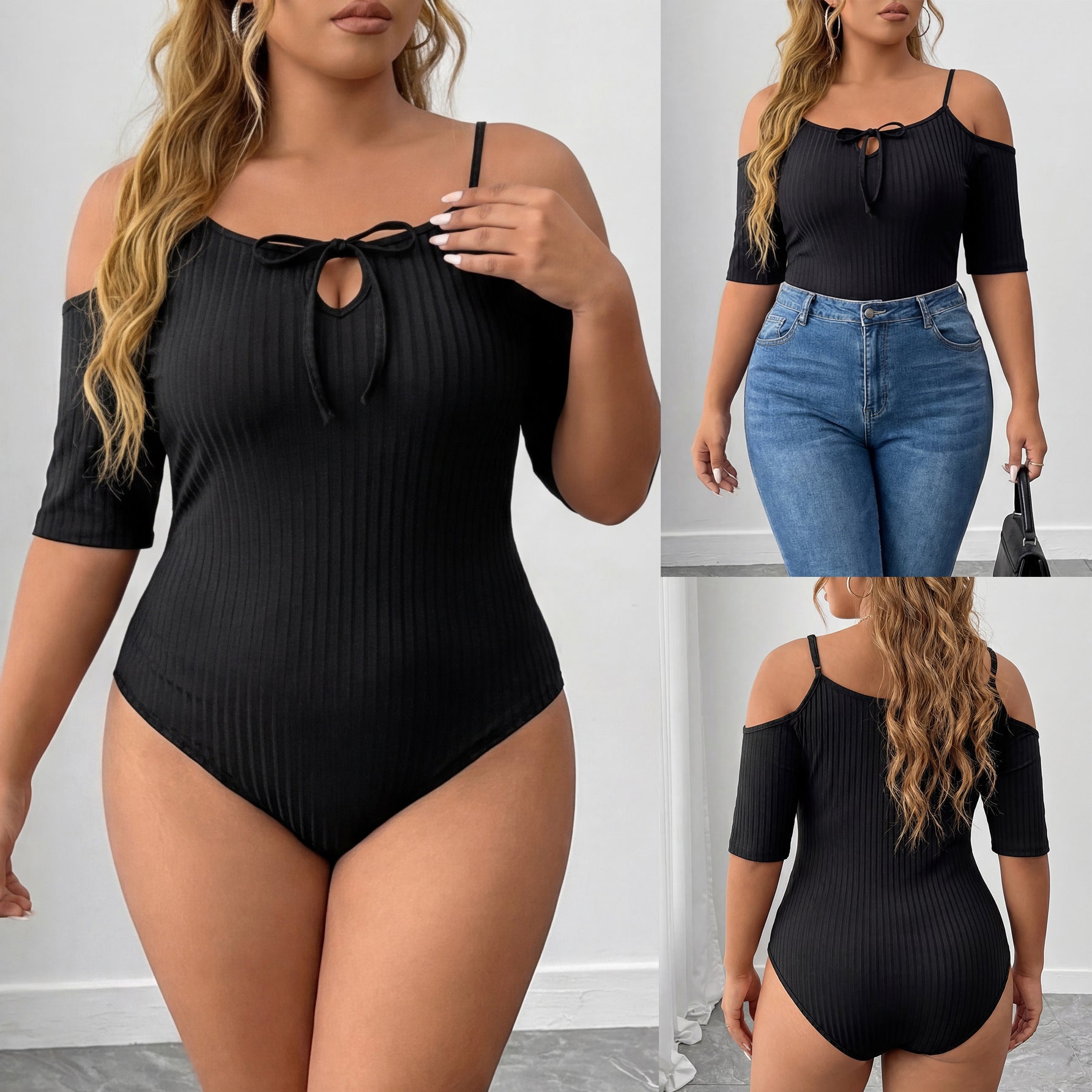 Damen Körperbetontes Oberteil mit Off-Shoulder Design R&B
