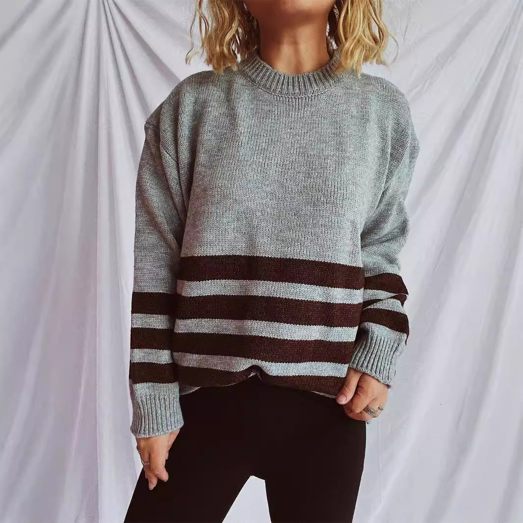 Damen lässiger Oversize-Pullover mit modernem Streifenmuster R&B