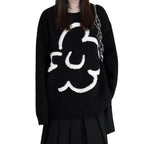 Damen lässiger Strickpullover mit floralem Motiv R&B