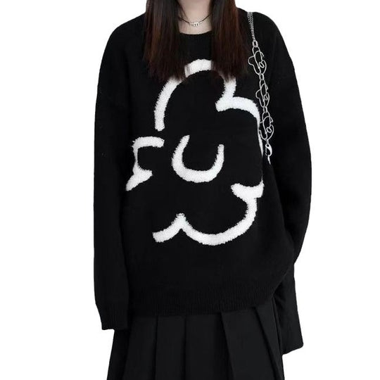 Damen lässiger Strickpullover mit floralem Motiv R&B