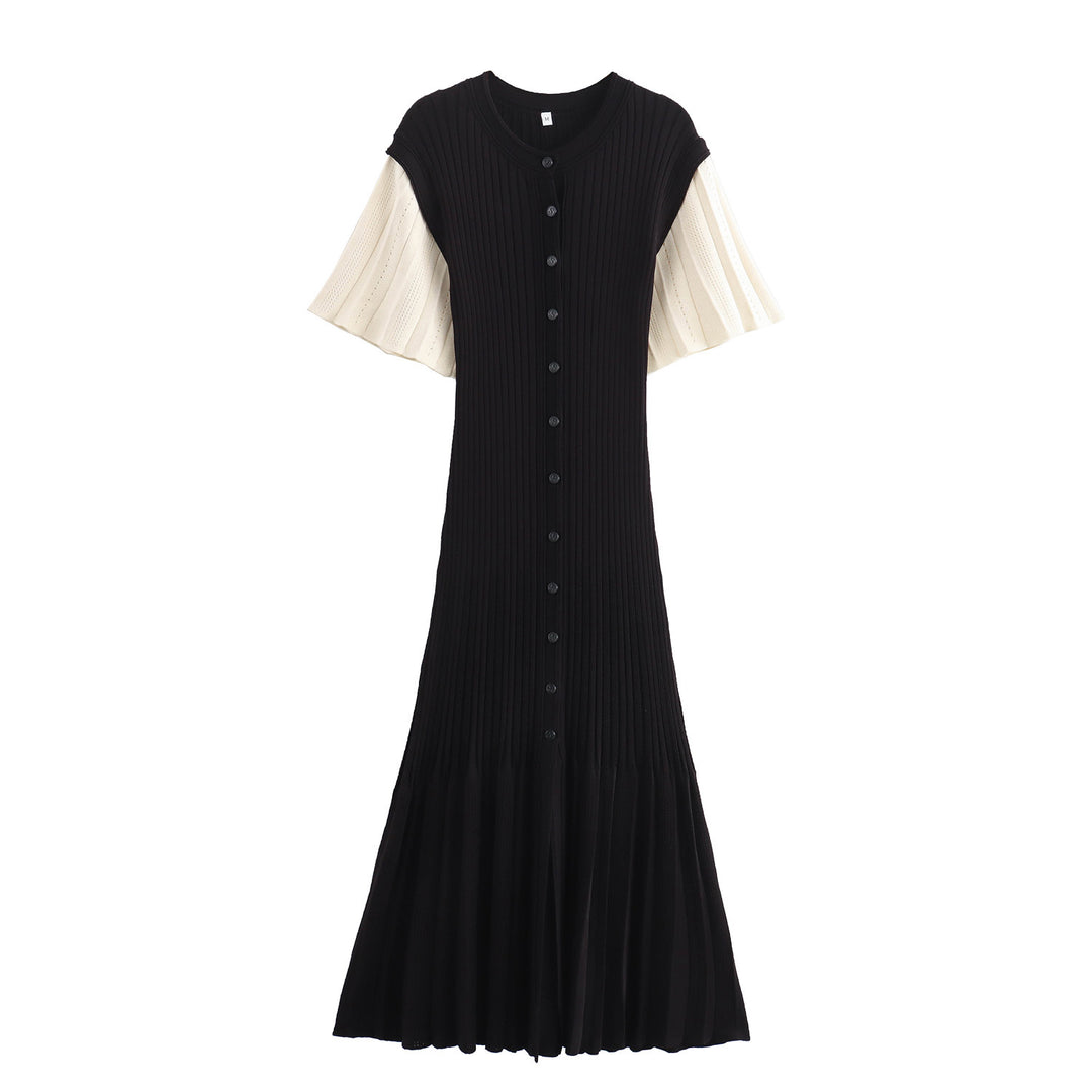 Damen Midi-Kleid mit elegantem Rüschensaum und feiner Knopfdetailierung R&B