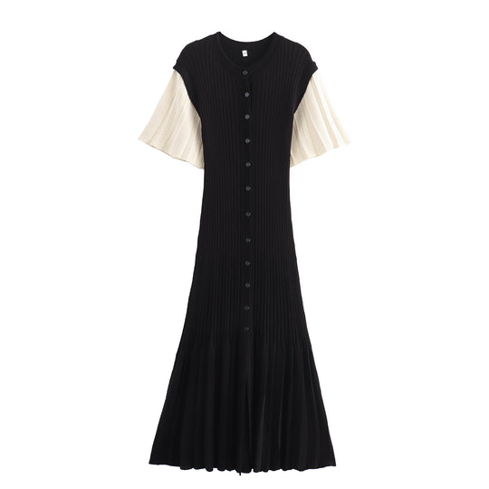 Damen Midi-Kleid mit elegantem Rüschensaum und feiner Knopfdetailierung R&B