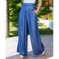 Damen Weit geschnittene Leinenhose mit Hohem Bund und praktischen Taschen R&B