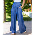 Damen Weit geschnittene Leinenhose mit Hohem Bund und praktischen Taschen R&B
