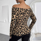 Damen Off-Shoulder Bodysuit mit modischem Leopardenprint und langen Ärmeln R&B