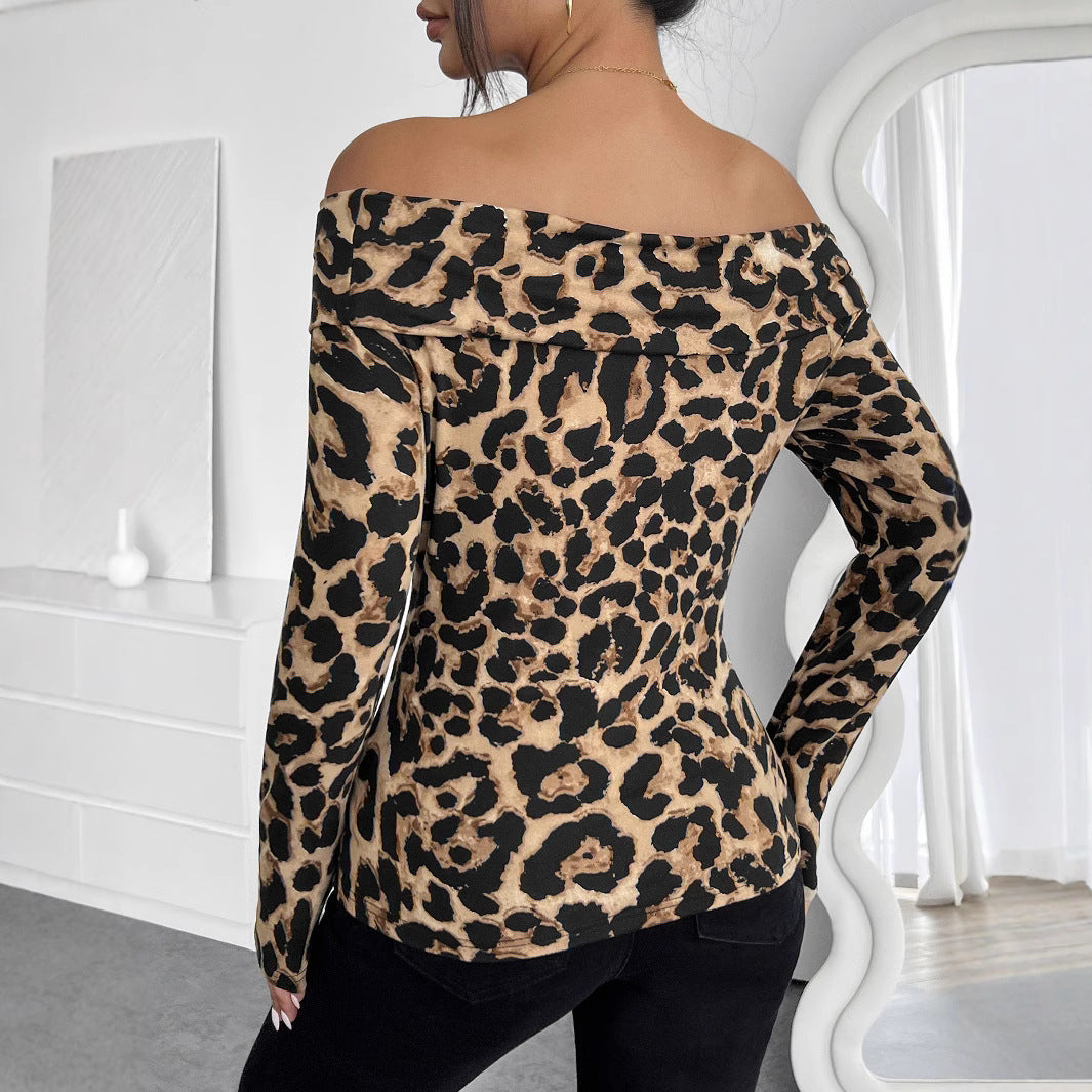 Damen Off-Shoulder Bodysuit mit modischem Leopardenprint und langen Ärmeln R&B