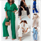 Damen nan lockeres zweiteiliges Lounge-Set mit Oversize-Hemd und elastischer Bundhose R&B