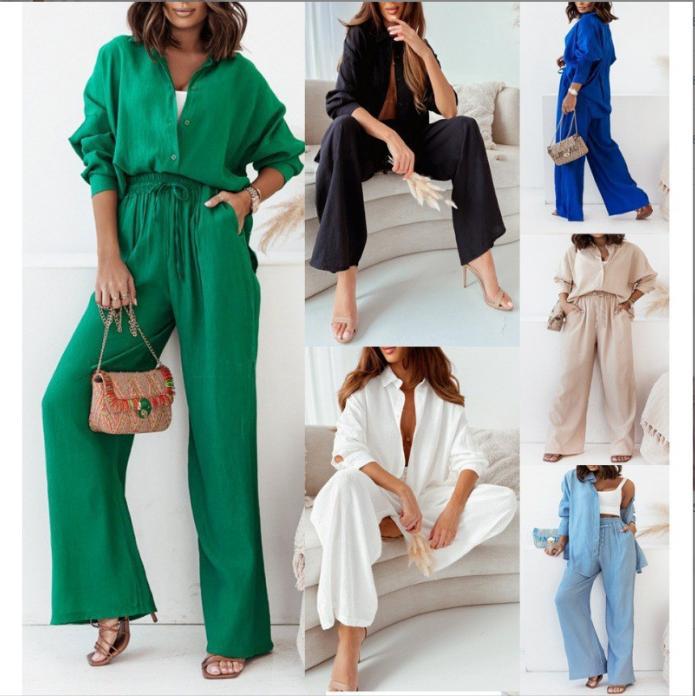 Damen nan lockeres zweiteiliges Lounge-Set mit Oversize-Hemd und elastischer Bundhose R&B