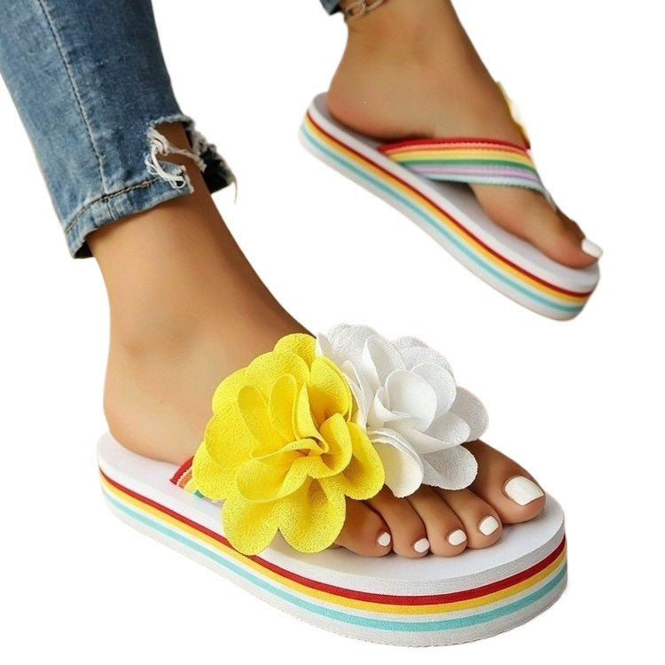 Damen Trendige Flip-Flops mit floralem Dekor und buntem Riemendesign R&B