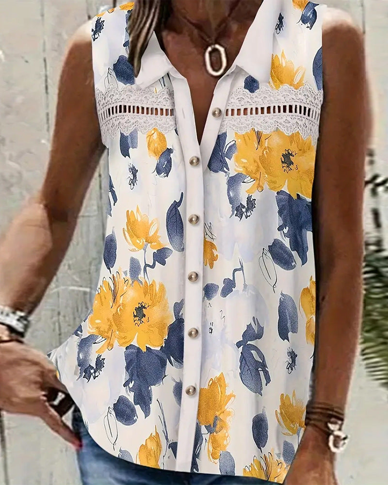 Damen Blusenshirt mit femininen Blumenmustern und feinen Spitzenakzenten Heidi-Mode