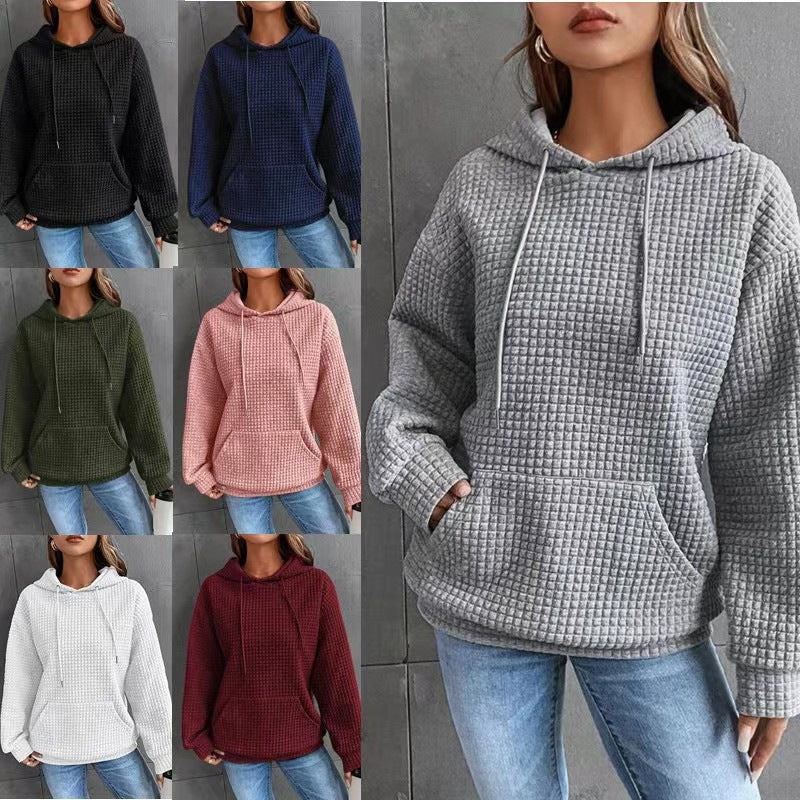 Damen lässiger Waffel-Pullover mit Kapuze und praktischer Kängurutasche Heidi-Mode
