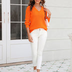 R&B | Pullover - Damen Frühling Leicht V-Ausschnitt Strickpullover