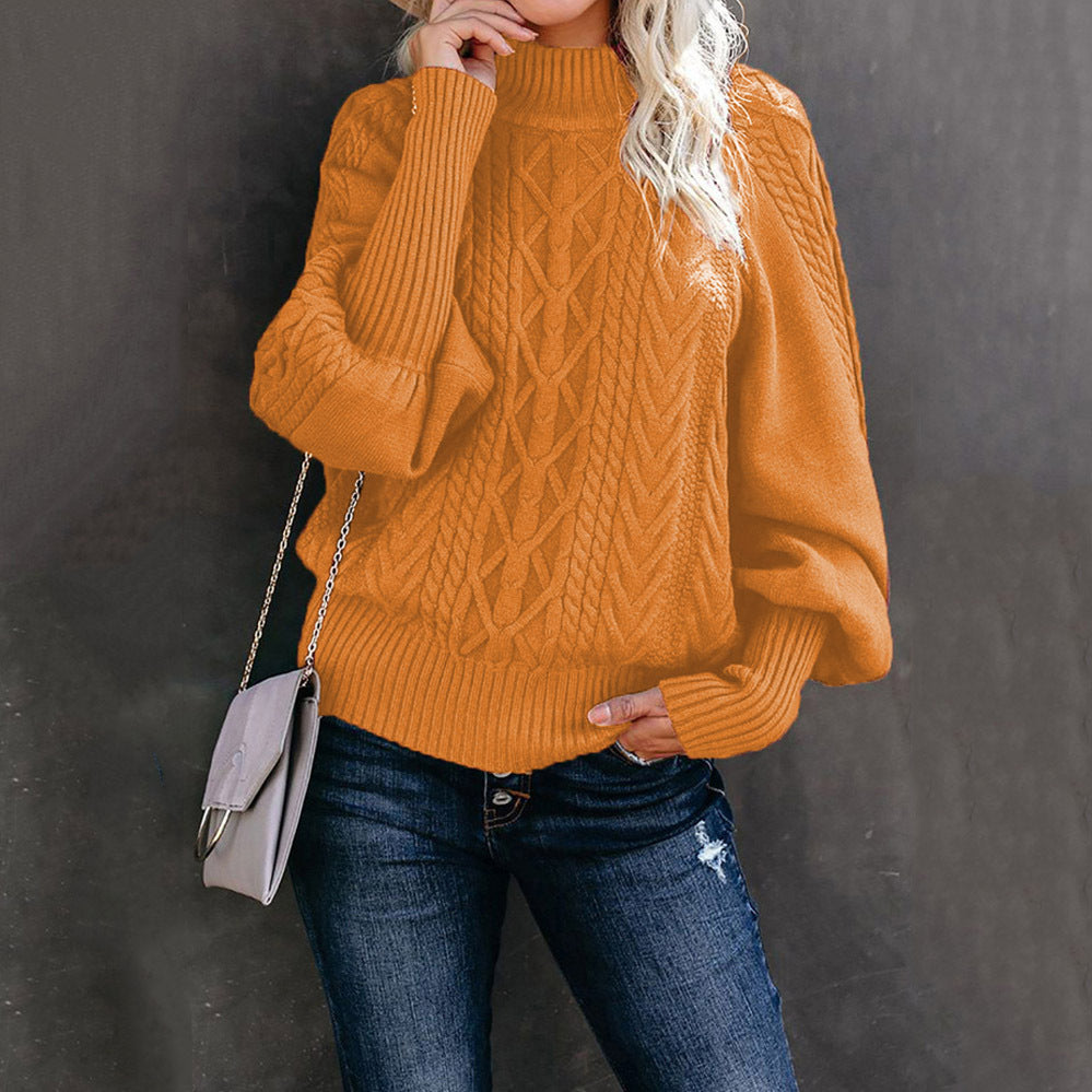 Damen Strickpullover mit hohem Kragen und strukturiertem Kabelmuster R&B