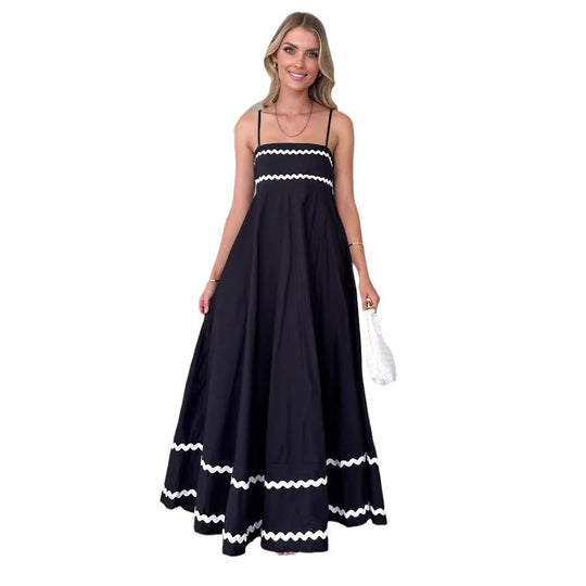 Damen luftiges Langkleid mit zarten Rüschendetails und verstellbaren Spaghettiträgern R&B