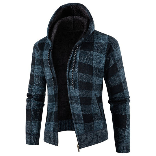 Herren Fleece-Kapuzenjacke mit Karomuster und weichem Innenfutter R&B