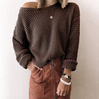 Damen Weites Strickoberteil mit Schneckenstruktur und weitem Ausschnitt R&B