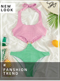 Damen Designer-Bikini mit modischem Rippendesign und dekorativem Ring