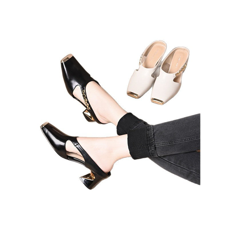 Damen elegante Sling-Pumps mit modischem Blockabsatz und glänzenden Akzenten R&B