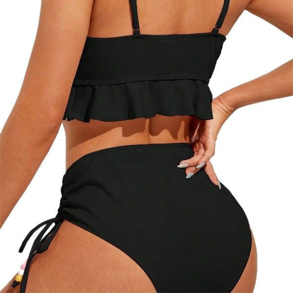 Damen Zweiteiliges Bikiniset mit gerafftem Oberteil und dekorativen Zierbändern R&B