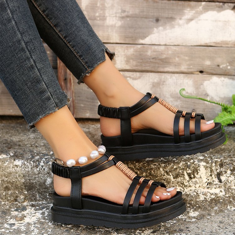 Damen trendige Plateau-Sandalen mit dekorativem Ketten-Detail und komfortabler Sohle R&B