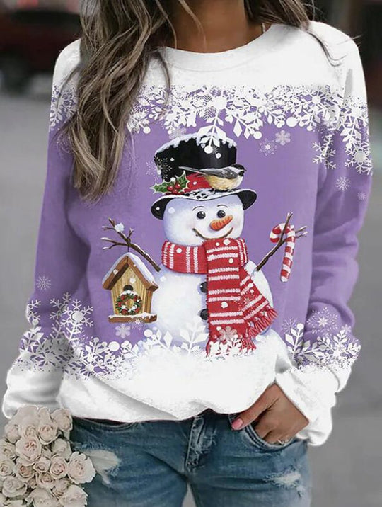 Damen nan weihnachtliches Sweatshirt mit Schneemann-Motiv und Rundhalsausschnitt R&B
