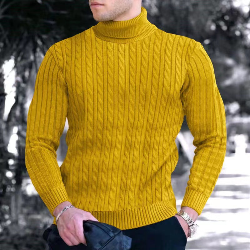 Herren Strickpullover mit modernem Rippmuster und hohem Kragen R&B