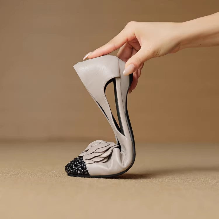 Damen Ballerina-Schuhe mit floralen Akzenten und offenem Fersenbereich R&B