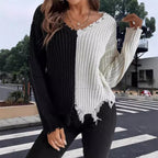 Damen Lässiger Strickpullover mit asymmetrischem Design und Fransen R&B