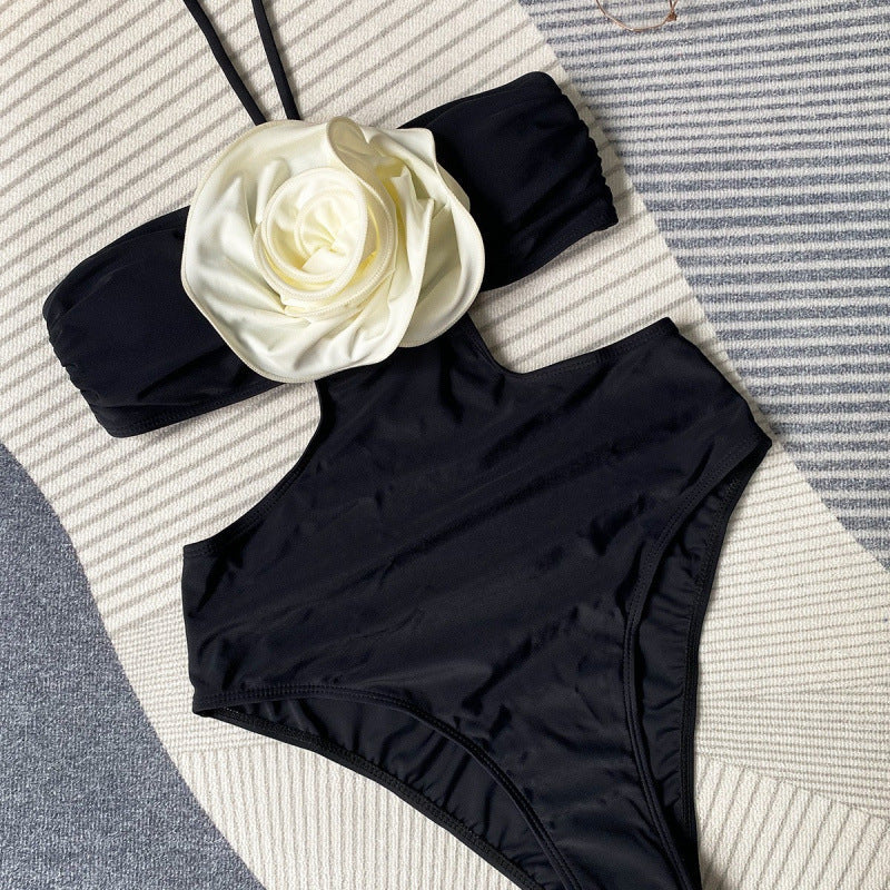 Damen Einteiler Badeanzug mit floralem Schmuckdetail R&B